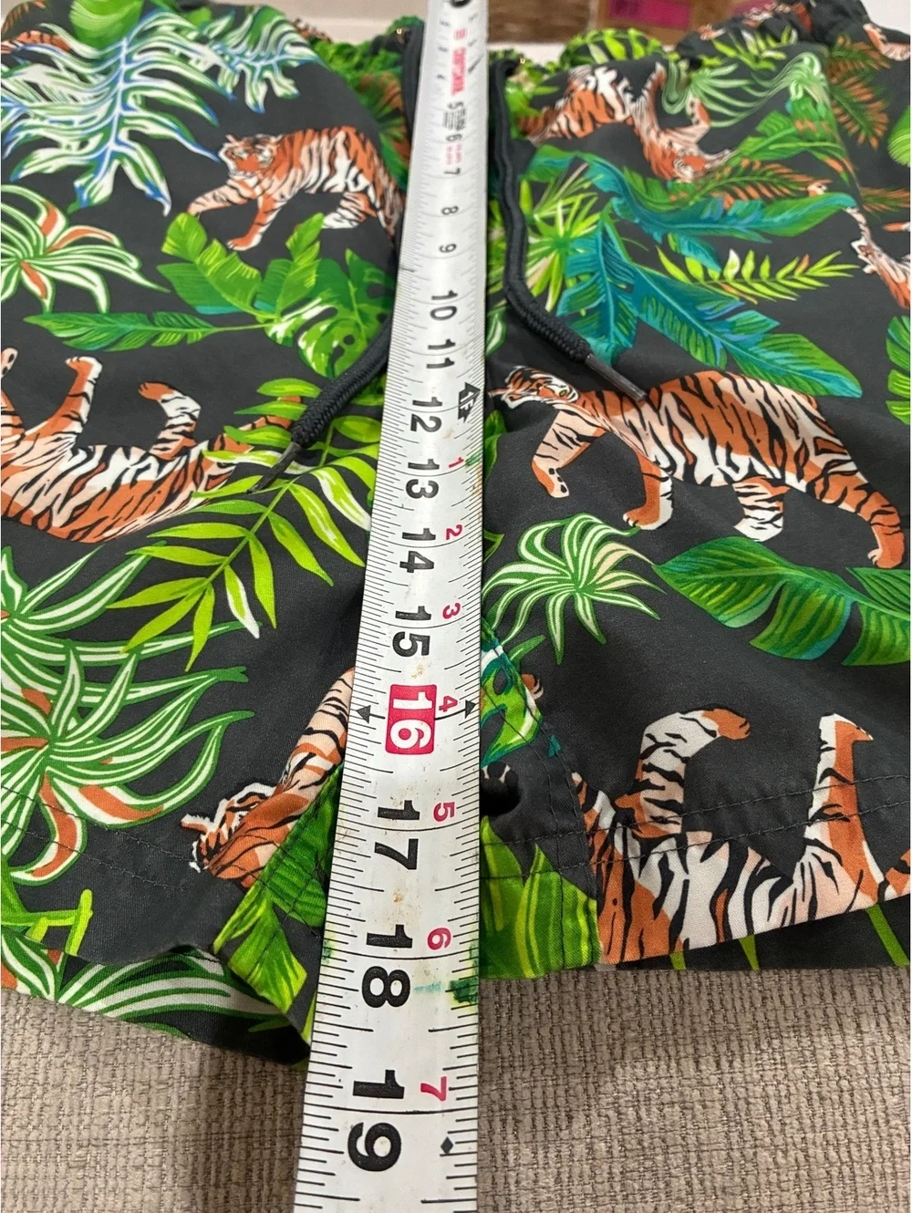 Men's Tropical Tiger Print Swim Trunks with Drawstring Waist